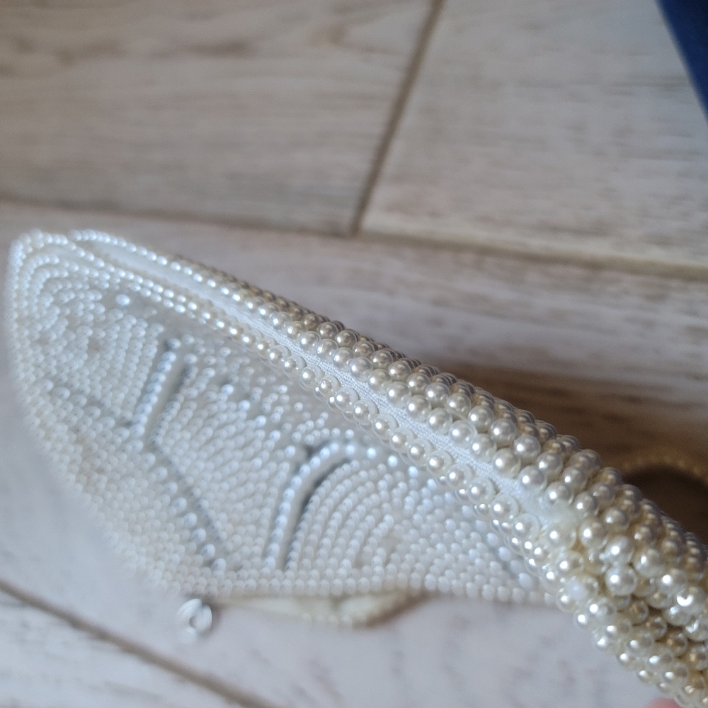 Vintage 50s Pearl Beaded Made In JAPAN Evening Bag Clutch - Picture 8 of 12